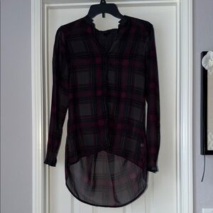 Mossimo Plaid Black and Burgundy Women's Top